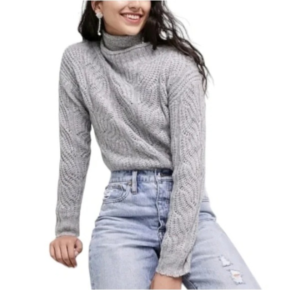 J. Crew Alpaca-Blend Long Sleeve Mock Neck Pointelle Cable Knit Sweater S